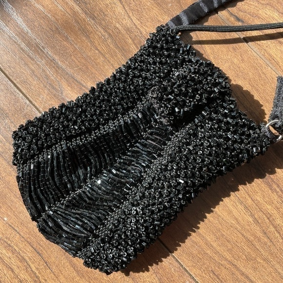 Vintage Y2K Black Beaded Sequin Style Mini Satchel Bag - Picture 10 of 12